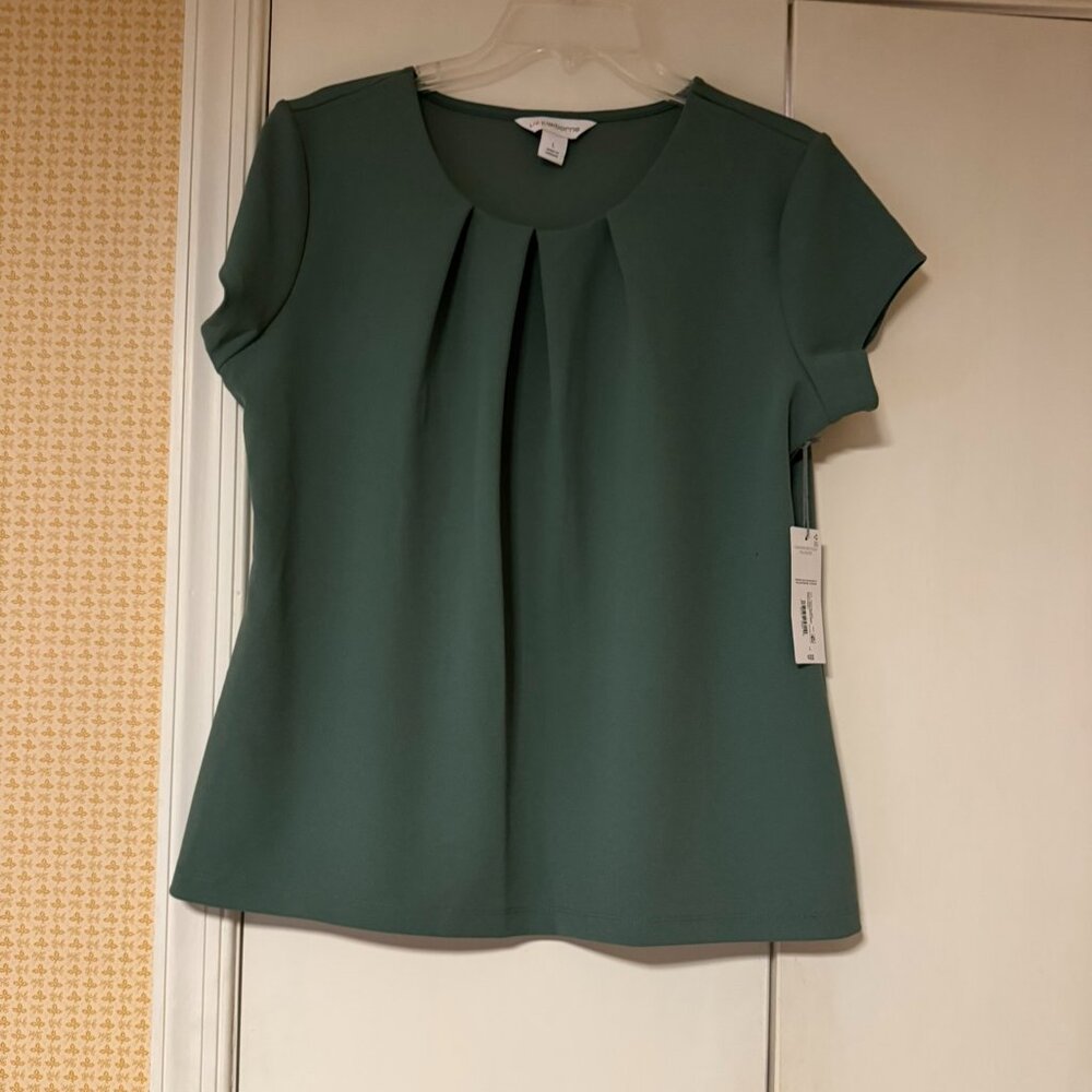 Liz Claiborne Texture Tee Womens Round Neck Short Sleeve Blouse - Olive - Large